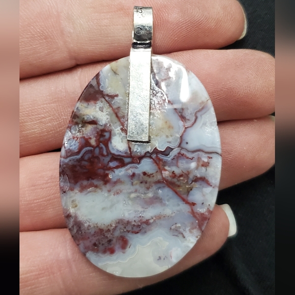 New Seam Agate and Rainbow Moonstone 925 Silver Pendant. - Picture 10 of 14